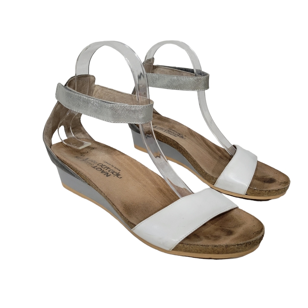 Naot White Gray Wedge Sandals Size 39 Size 8-8.5
